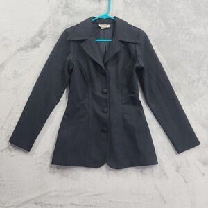 Vintage Wrapper USA Blazer Womens S Black Crepe Tailored Office Jacket Goth 70s
